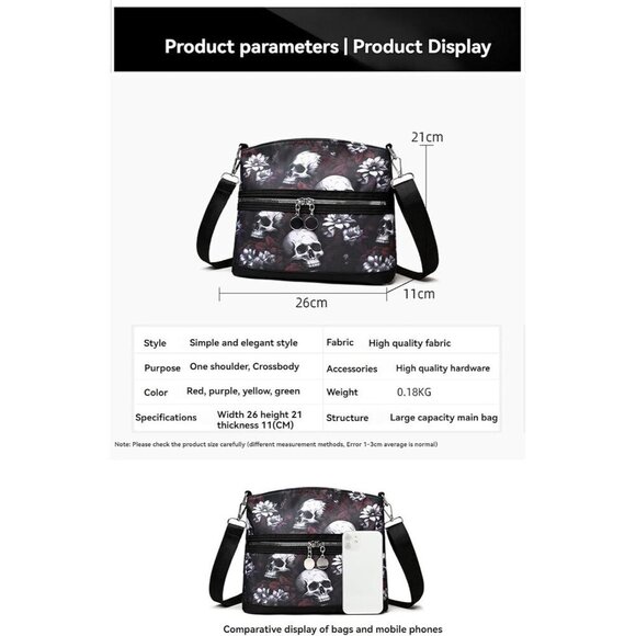 Women Gothic Skull Shoulder Bag Y2K Backpack Street Hippie Style Wallet Purple